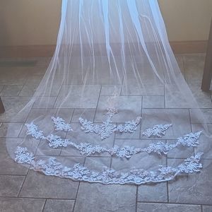 White Lace Cathedral Wedding Veil with Comb